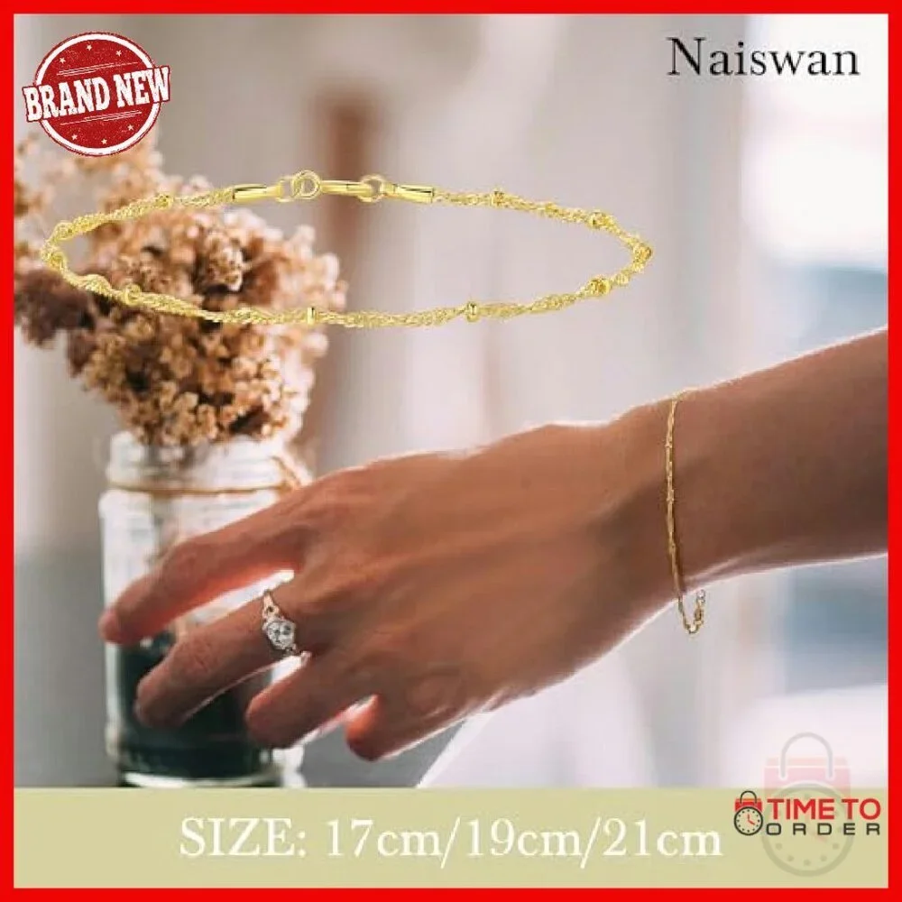 14K Gold Twisted Bead Chain Bracelet 17/19/21cm Women's Jewelry